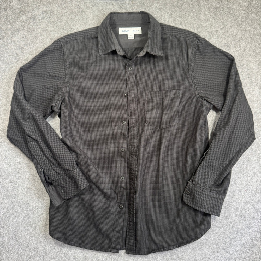 Old Navy Mens Regular Fit Button Down Shirt M Grey Micro Check Long Sleeve